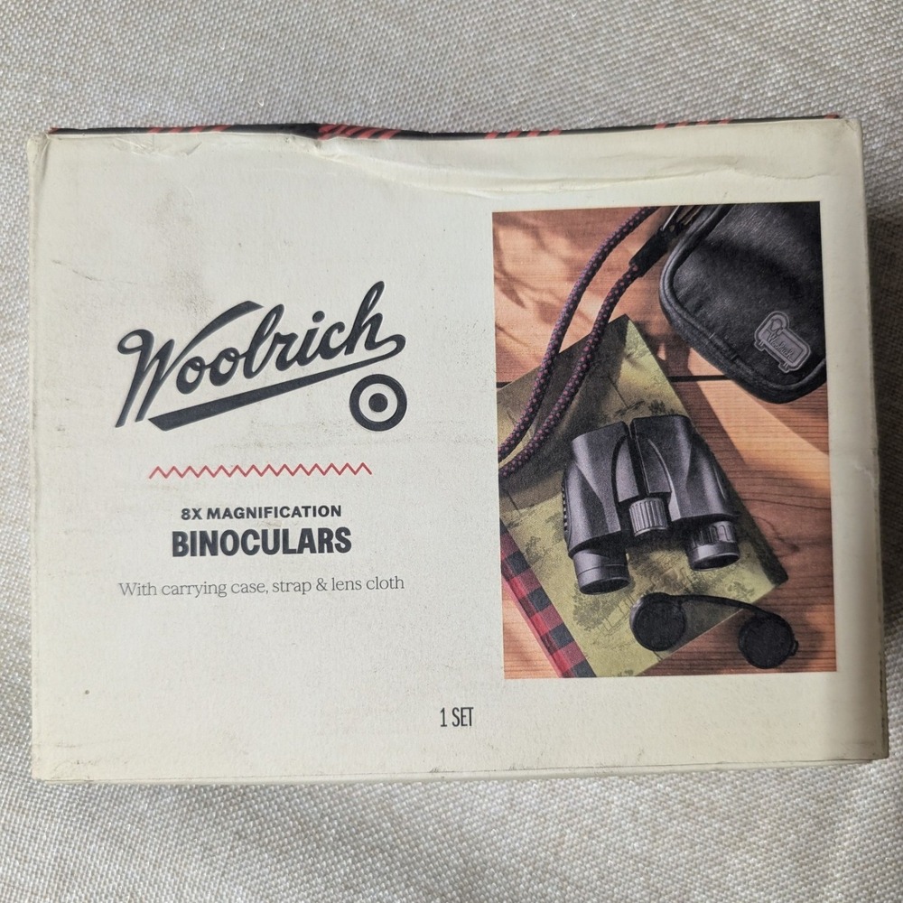Woolrich Binoculars Unisex OS Black NWT 8x Magnification Case Strap Lens Cloth